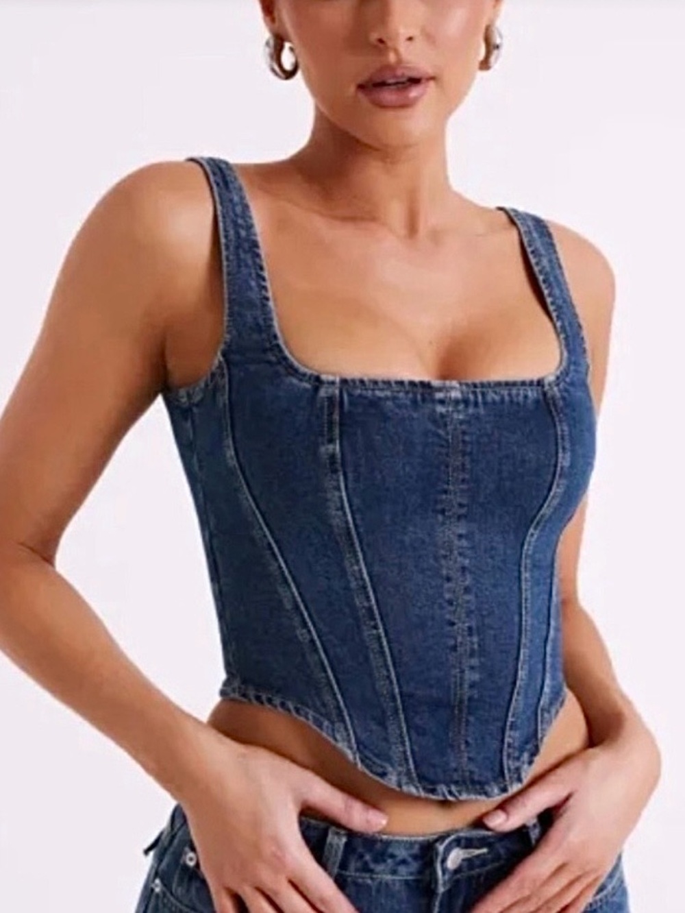 Denim Corset Crop Top in Blue Like New